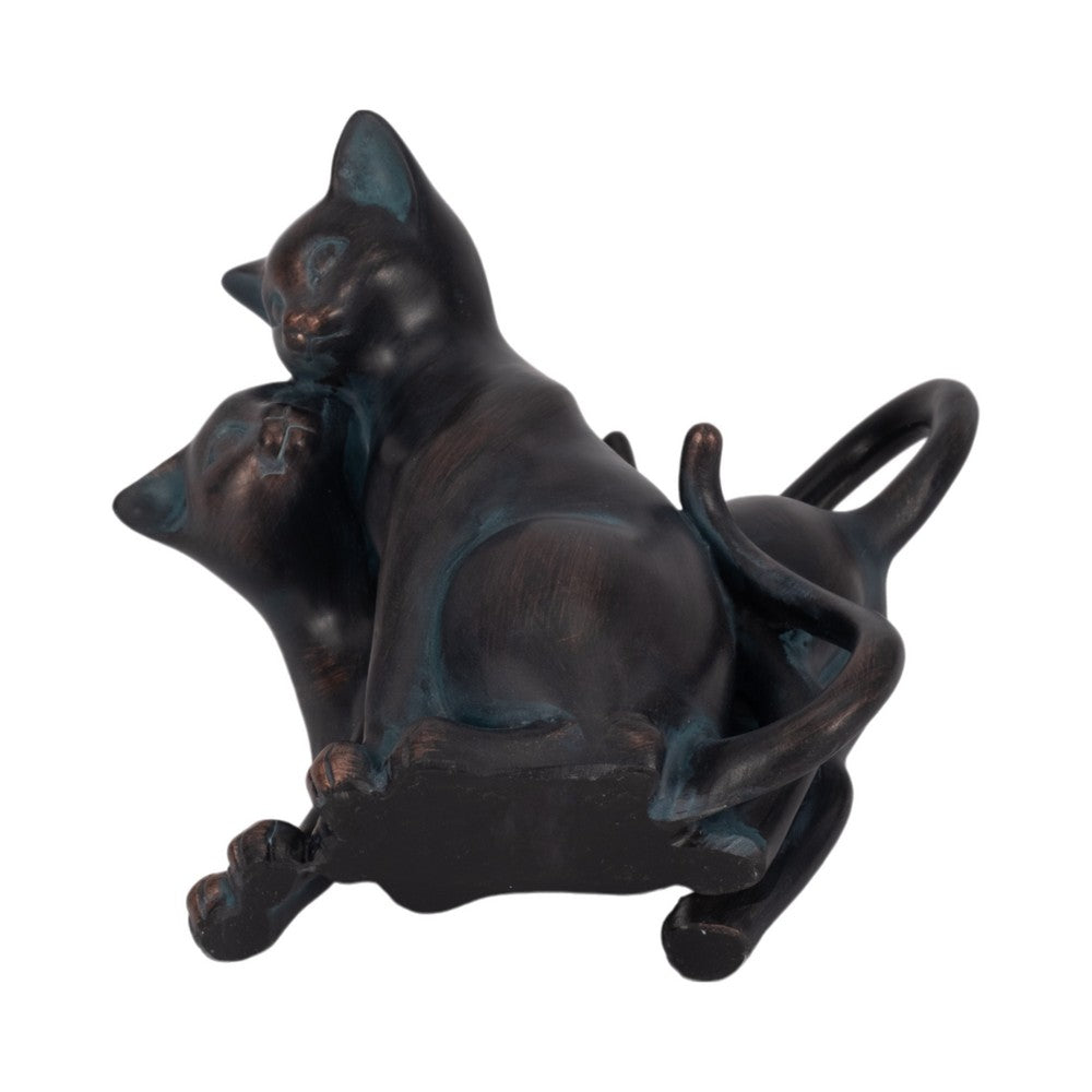 7" Statuette Cuddling Cats Figurine w Bronze Resin | Artisan Crafted