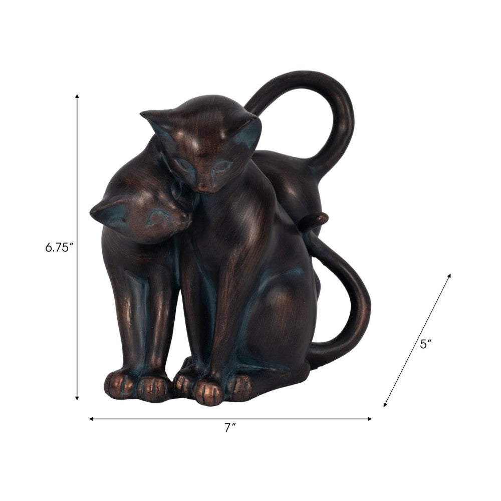7" Statuette Cuddling Cats Figurine w Bronze Resin | Artisan Crafted
