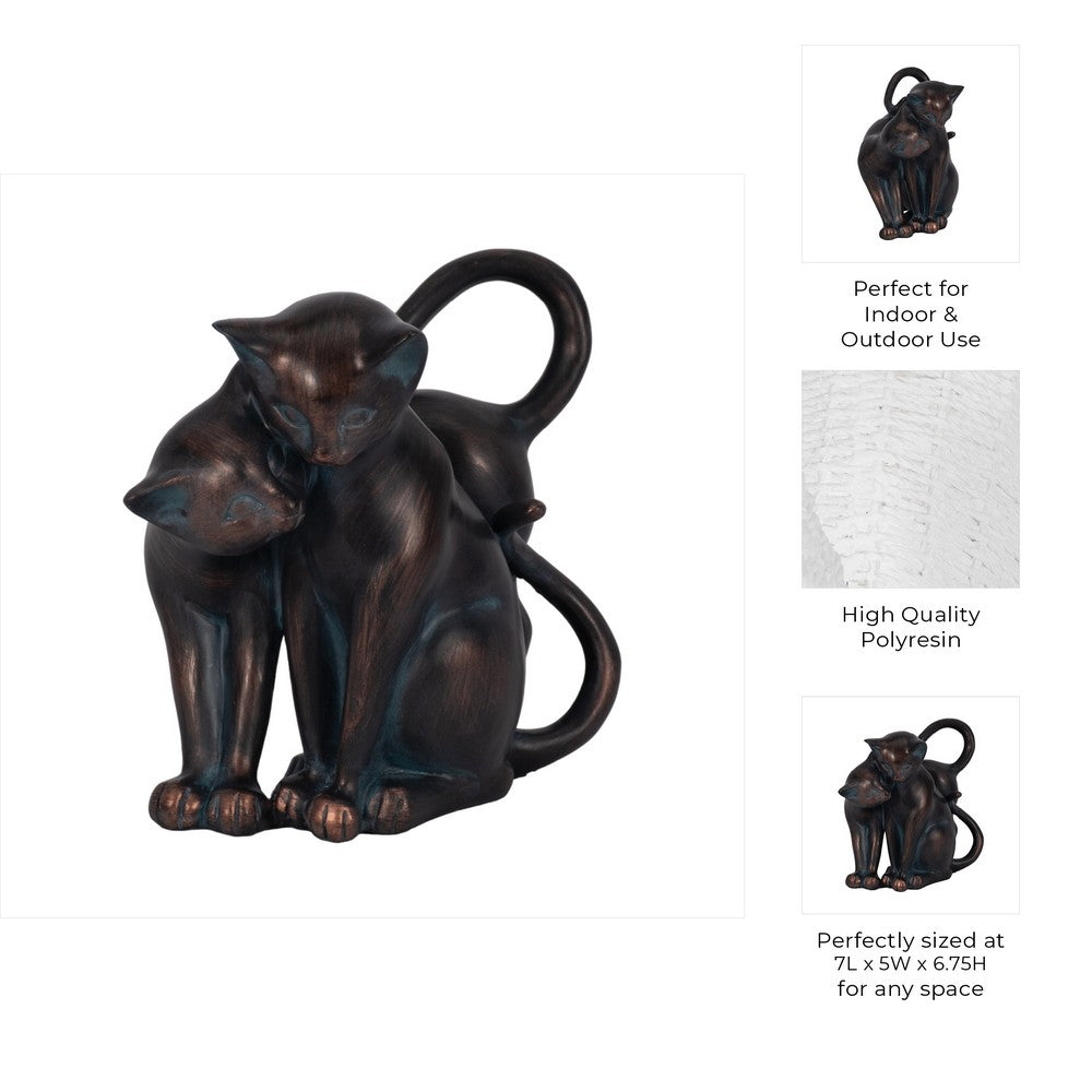 7" Statuette Cuddling Cats Figurine w Bronze Resin | Artisan Crafted