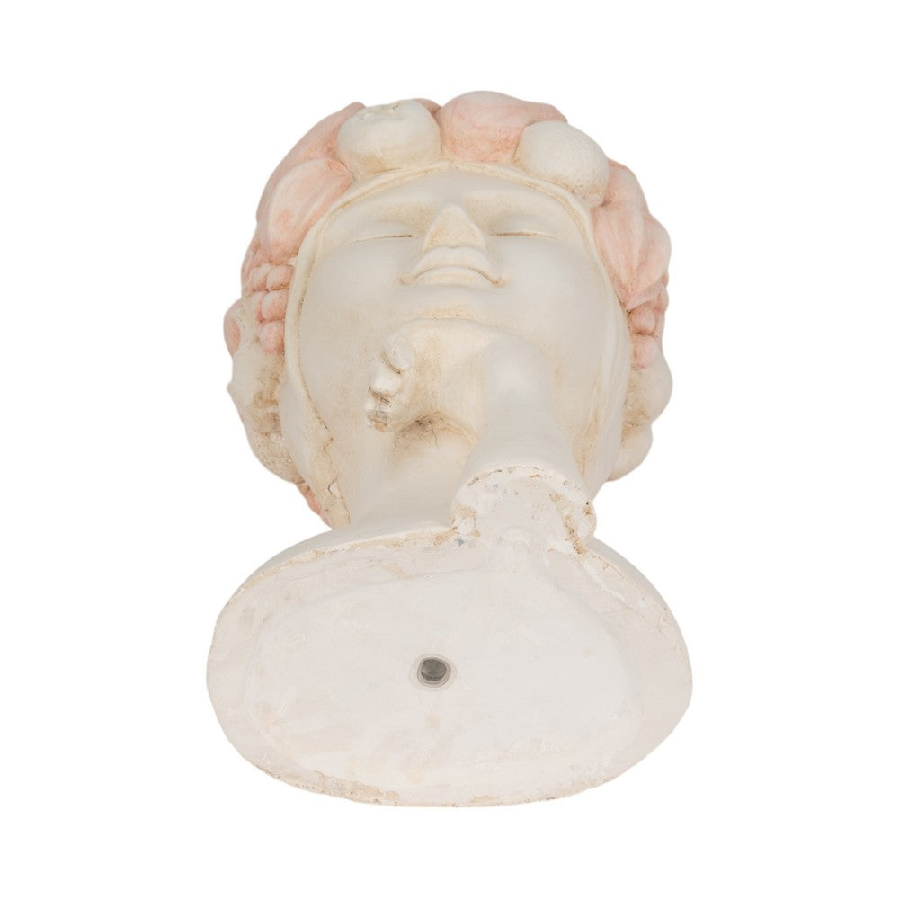 Decorative Accent Planter 18"| Lady with Floral Crown | Ivory, Pink