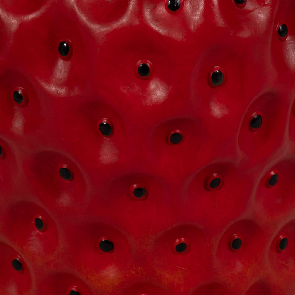 Strawberry Garden Stool | Red Polyresin w Green Leafy Cap | Black Seeds