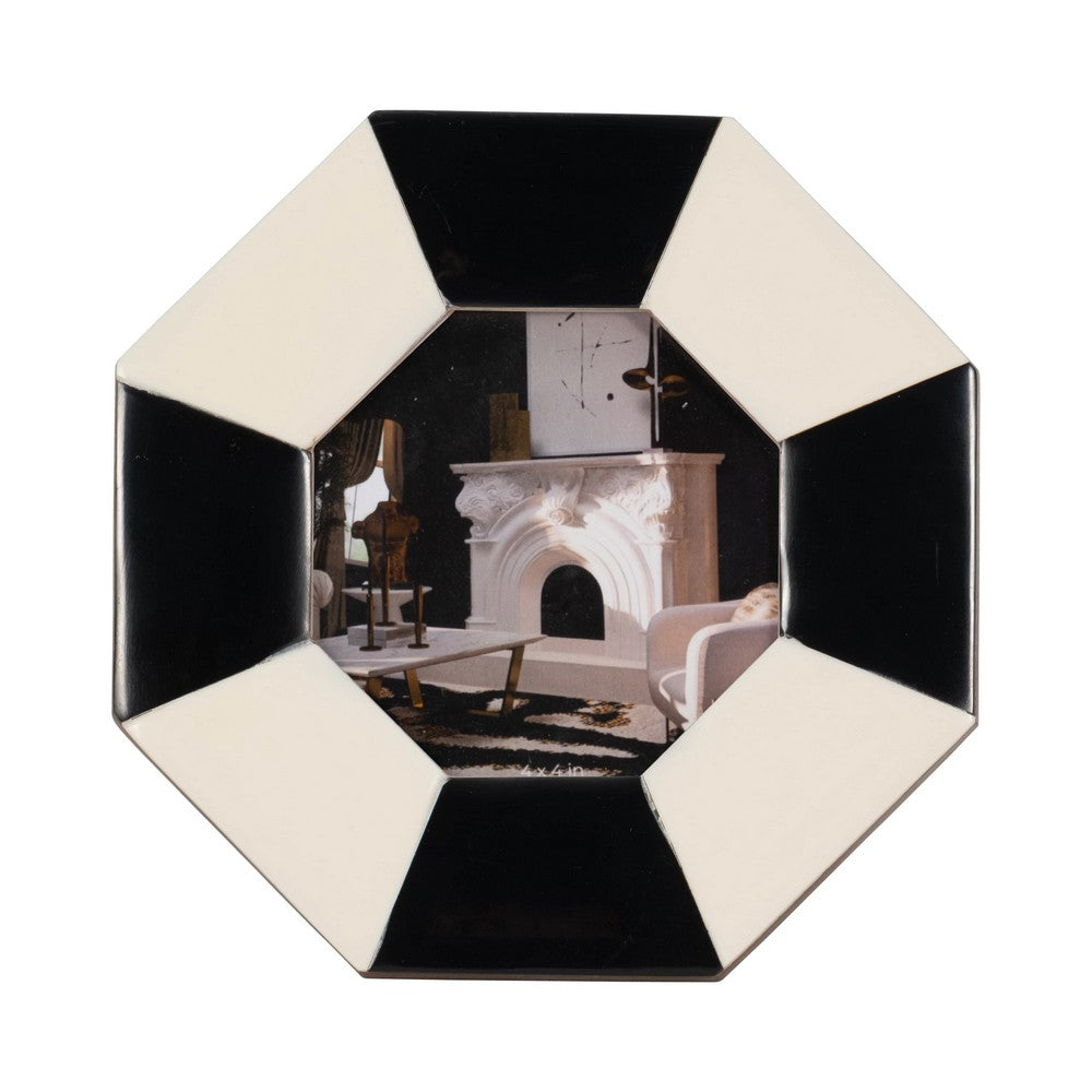 Ameya 4x4 Octagon Photo Frame | Glass Front | Resin-MDF | Black & Ivory