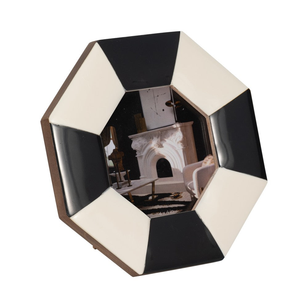 Ameya 4x4 Octagon Photo Frame | Glass Front | Resin-MDF | Black & Ivory