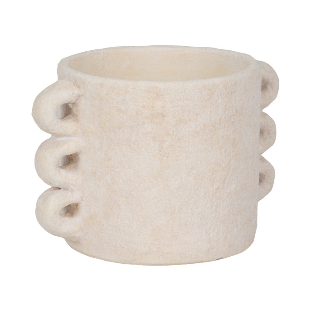 Decorative Flower Planter with Arch Looped Handles | White Cement SBH-20311-01