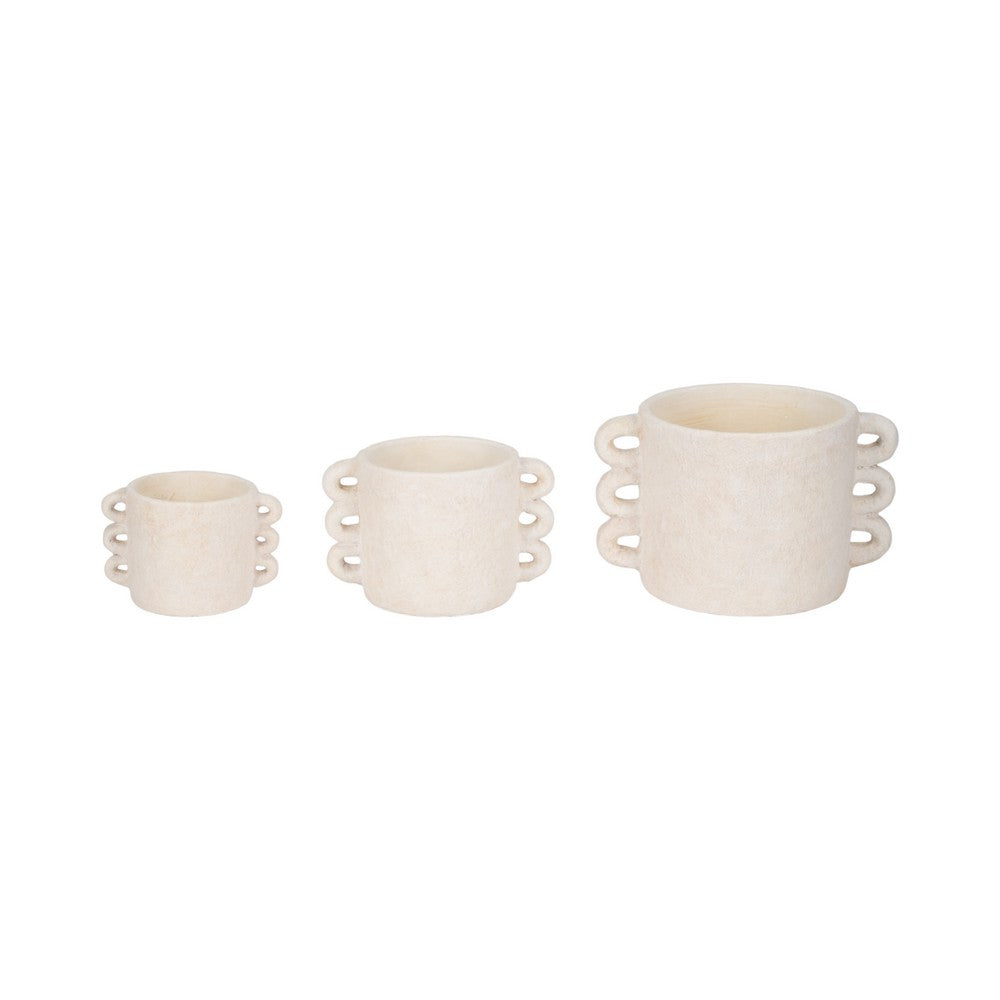 Decorative Flower Planter with Arch Looped Handles | White Cement