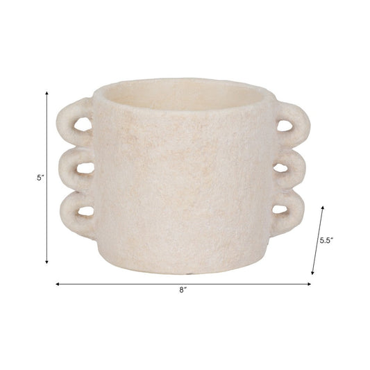 Decorative Flower Planter with Arch Looped Handles | White Cement
