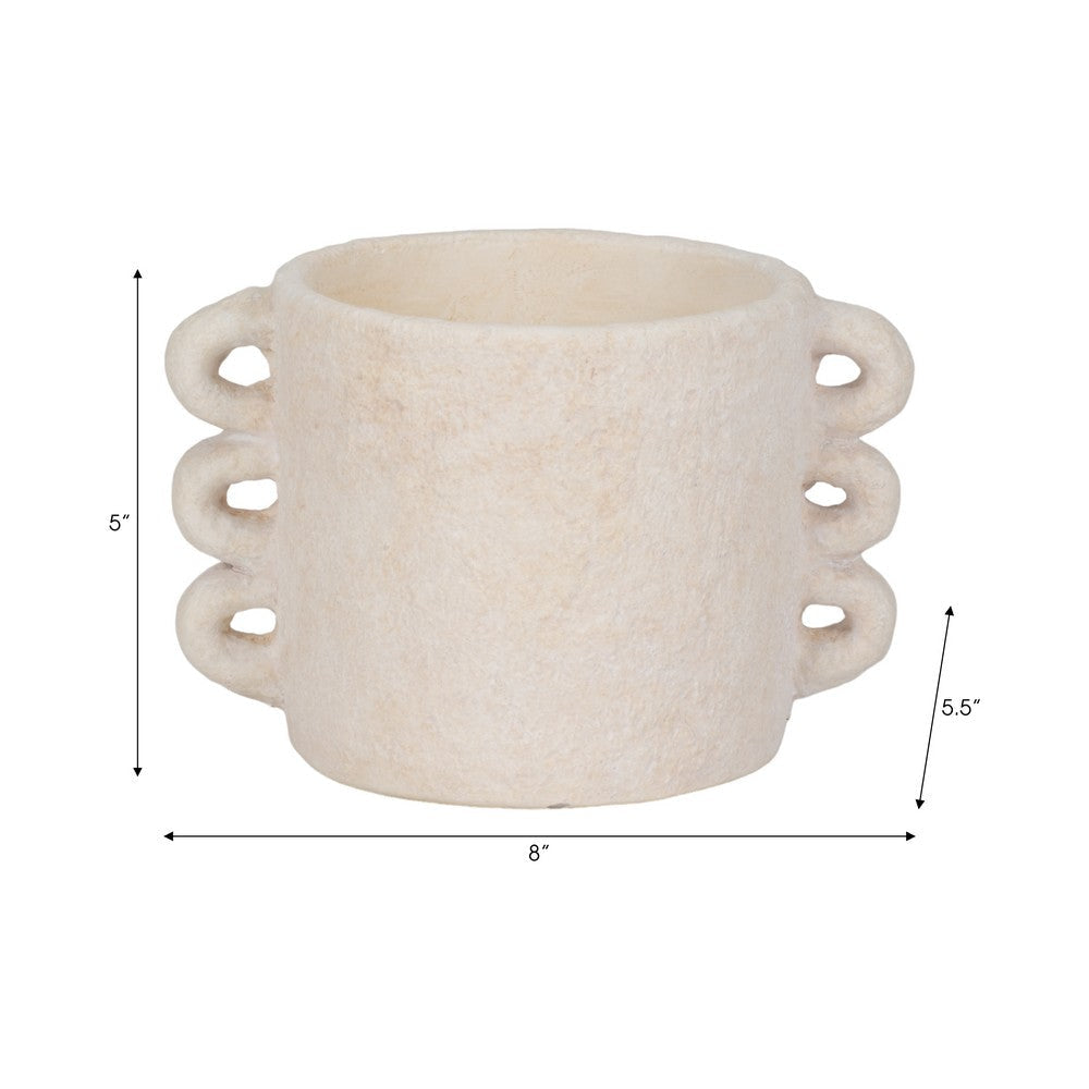 Decorative Flower Planter with Arch Looped Handles | White Cement