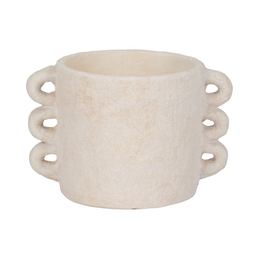 Decorative Flower Planter with Arch Looped Handles | White Cement