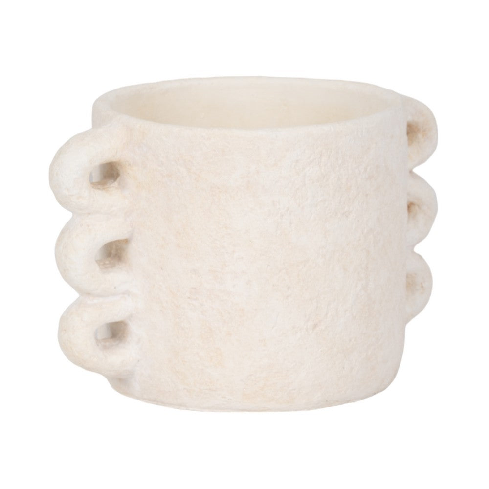 Decorative Flower Planter w Arch Looped Handles | White Cement