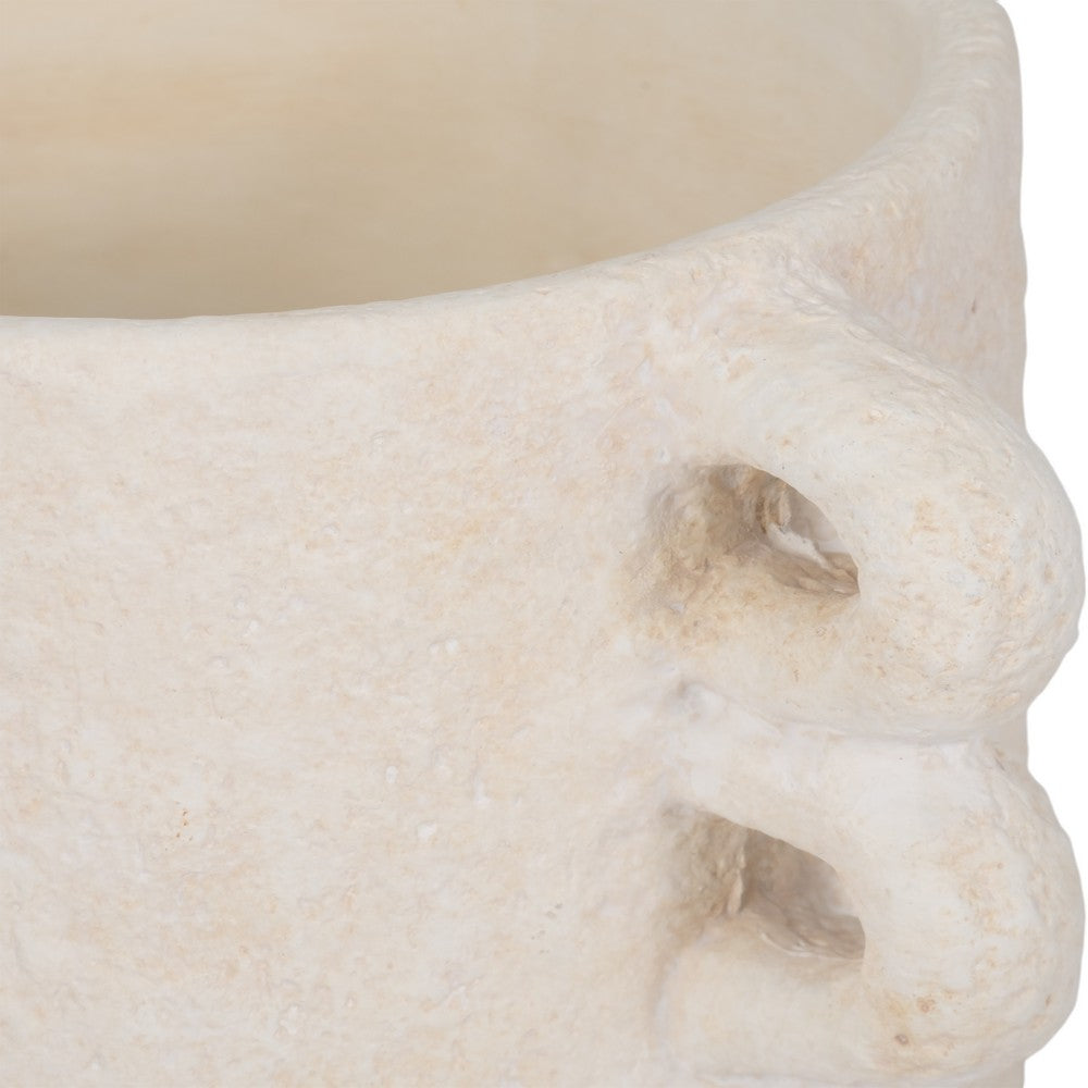 Decorative Flower Planter w Arch Looped Handles | White Cement