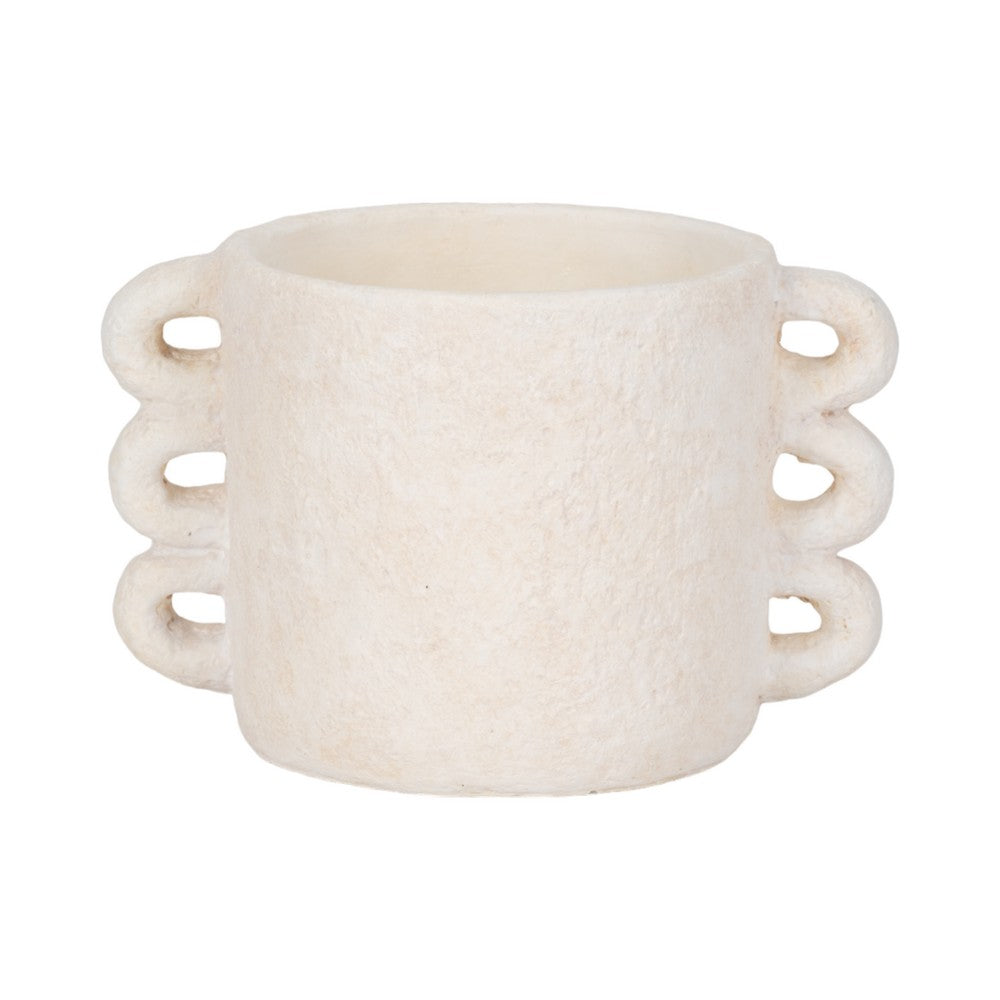 Decorative Flower Planter w Arch Looped Handles | White Cement
