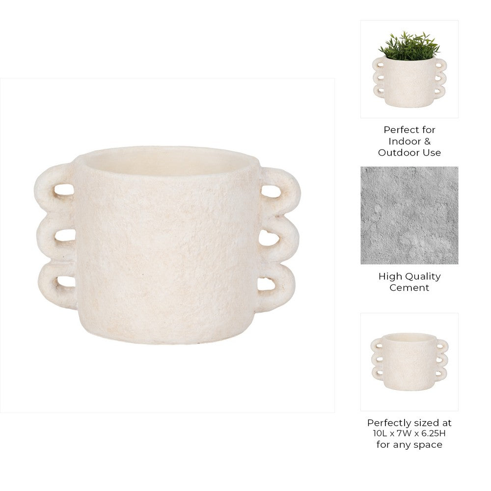 Decorative Flower Planter w Arch Looped Handles | White Cement