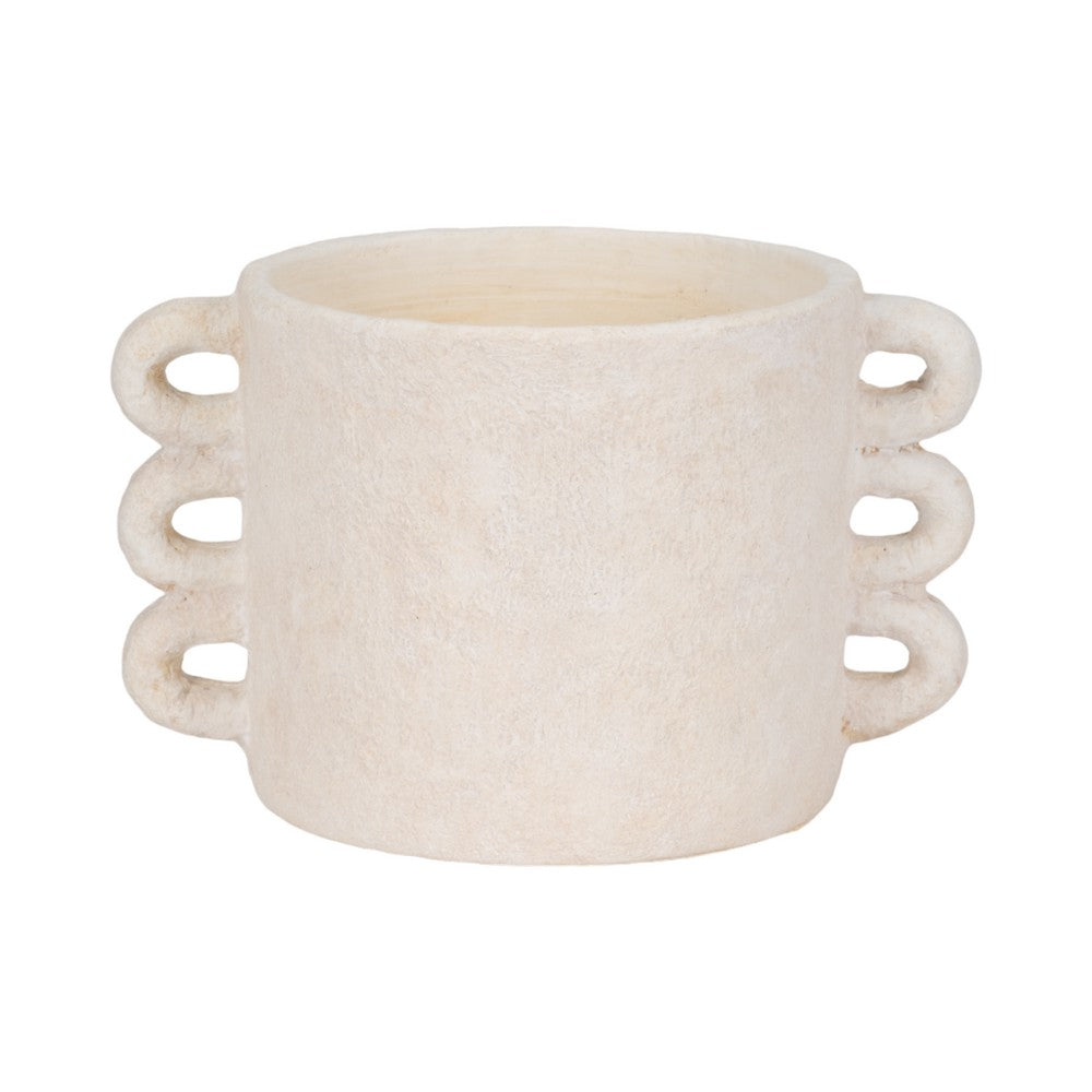 Outdoor Arch Handle Small Planter | Retro 13" Textured White Cement