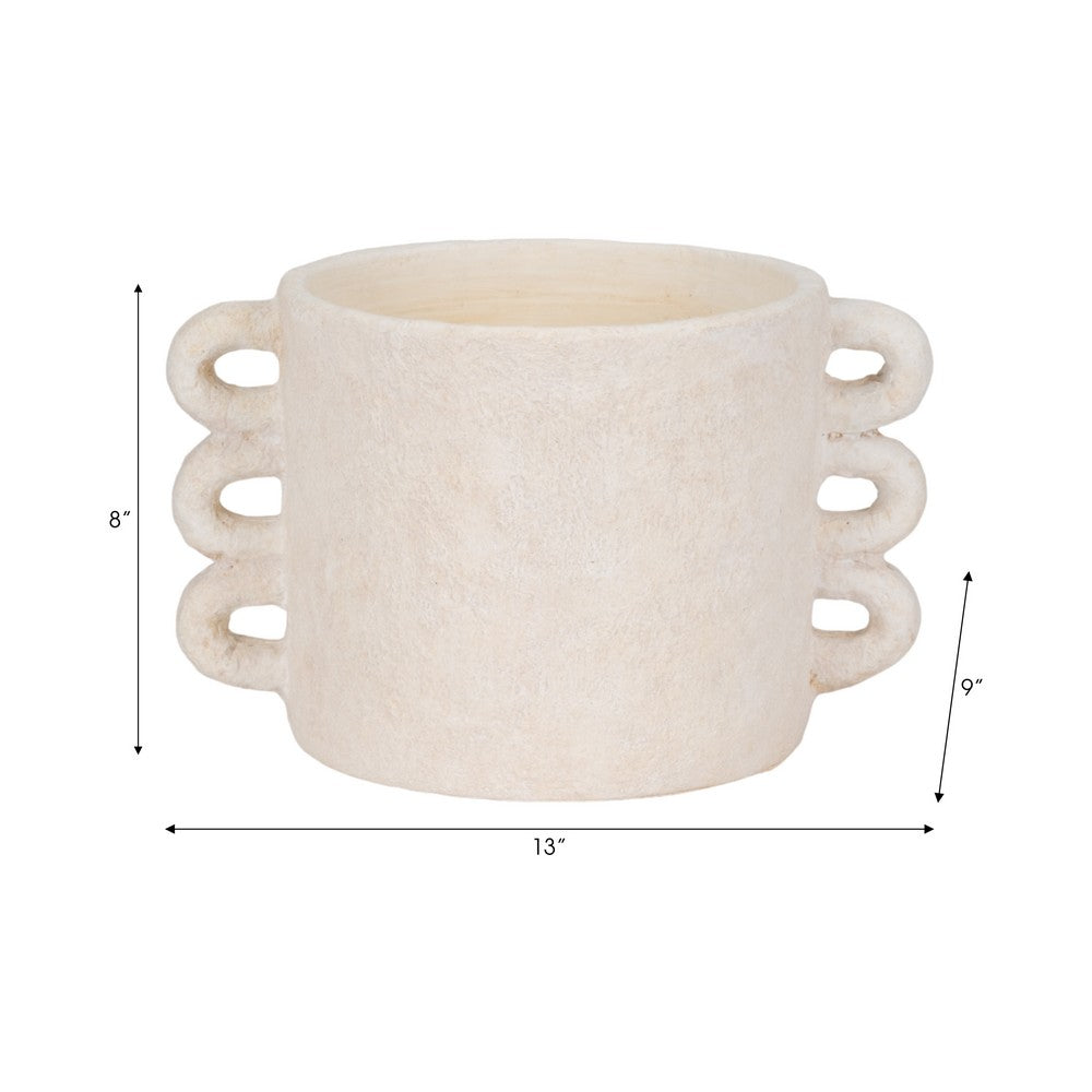 Outdoor Arch Handle Small Planter | Retro 13" Textured White Cement