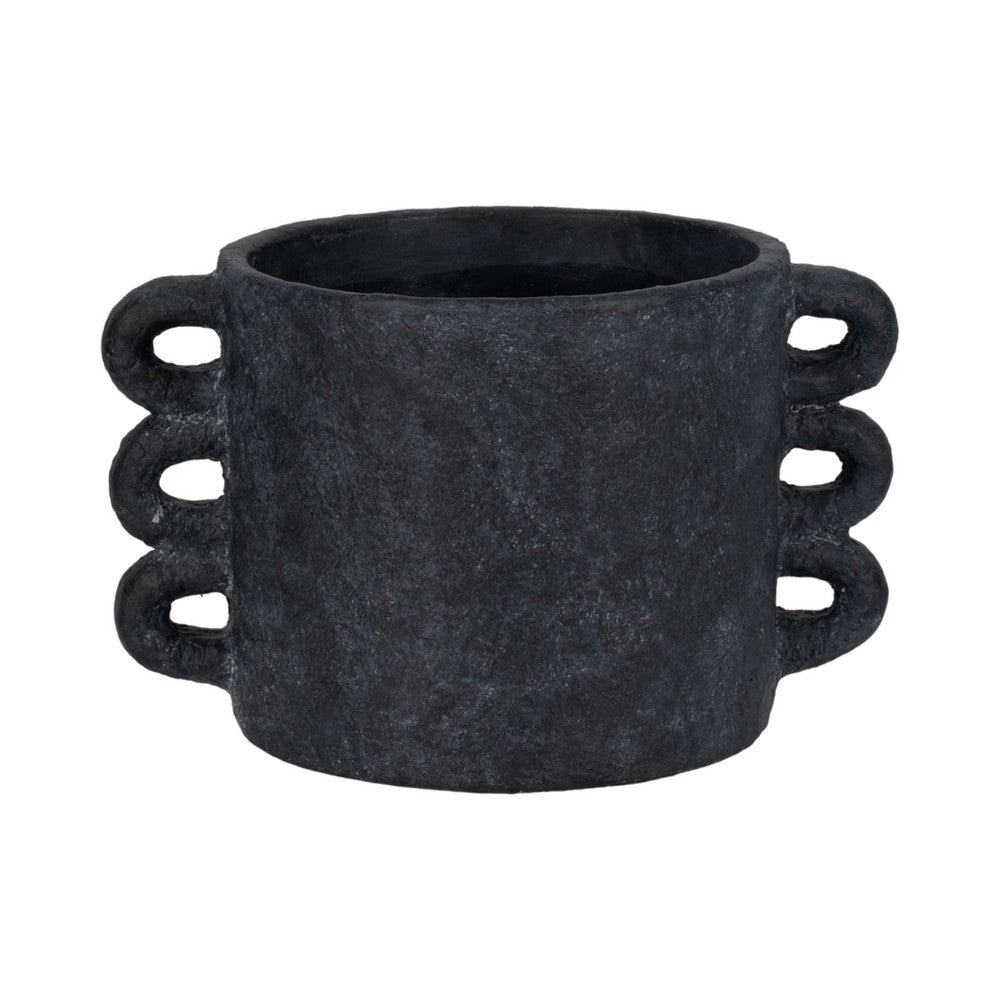 Decorative Flower Planter with Arch Looped Handles | Black Cement