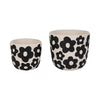 Outdoor Flower Planter Set of 2 | White Cement w Black Flower Motifs
