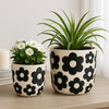 Outdoor Flower Planter Set of 2 | White Cement w Black Flower Motifs