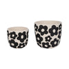 Outdoor Flower Planter Set of 2 | White Cement w Black Flower Motifs