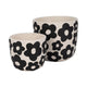 Outdoor Flower Planter Set of 2 | White Cement w Black Flower Motifs