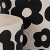 Outdoor Flower Planter Set of 2 | White Cement w Black Flower Motifs