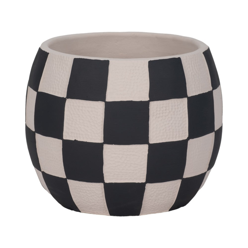 Decorative Planter | Round Shape | Checkered Black & White Cement 8"