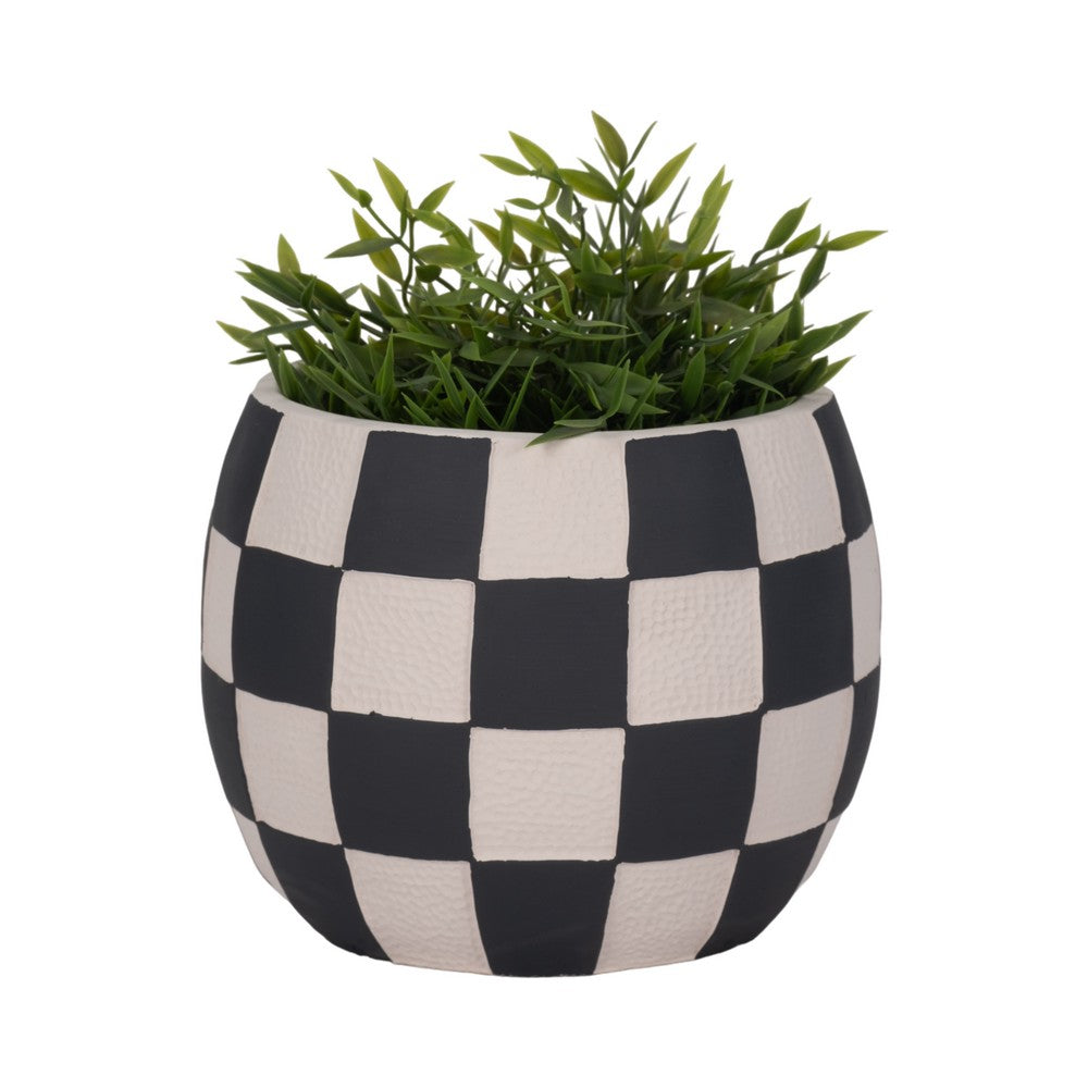 Decorative Planter | Round Shape | Checkered Black & White Cement 8"
