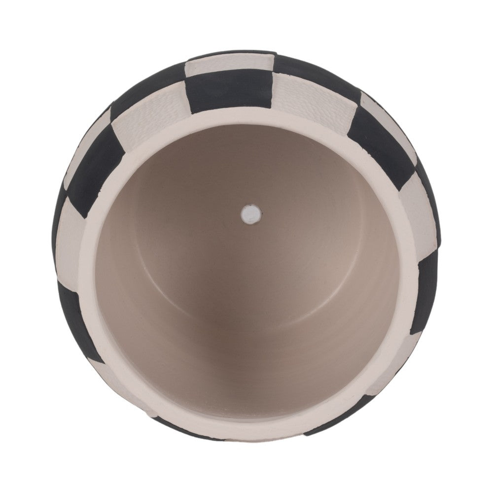 Decorative Planter | Round Shape | Checkered Black & White Cement 8"