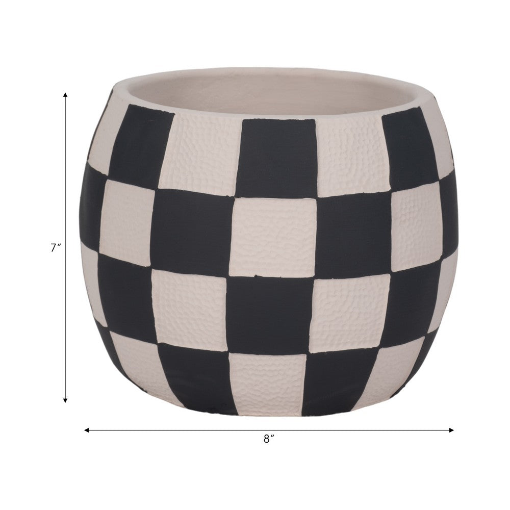 Decorative Planter | Round Shape | Checkered Black & White Cement 8"