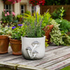 Outdoor Planter Pot | Mushroom Applique | Curved Round Gray Cement | 8"