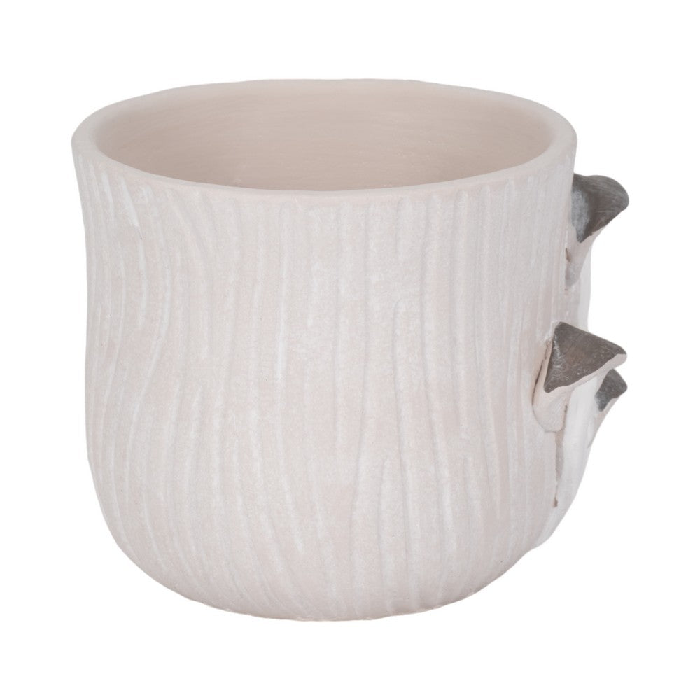 Outdoor Planter Pot | Mushroom Applique | Curved Round Gray Cement | 8"