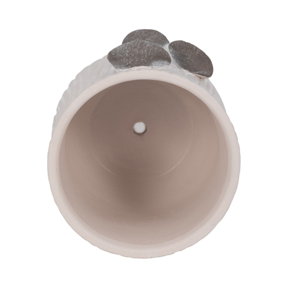 Outdoor Planter Pot | Mushroom Applique | Curved Round Gray Cement | 8"