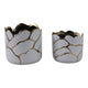 Decorative Outdoor Planter Set of 2 | Distressed White & Gold Scalloped Rim