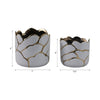 Decorative Outdoor Planter Set of 2 | Distressed White & Gold Scalloped Rim