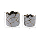 Decorative Outdoor Planter Set of 2 | Distressed White & Gold Scalloped Rim