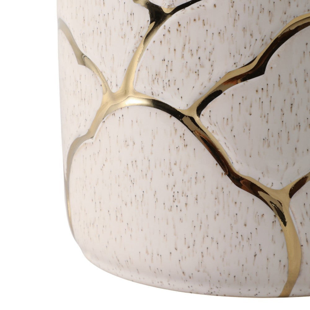 Ceramic Planter Set of 2 | Cloud Pattern & Scalloped Rim | Ivory | Gold SBH-20318