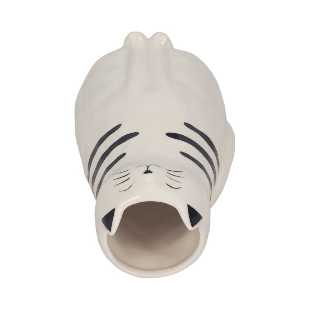 Cute Decorative Squiggly Kitty Sculptural Vase | Black Striped | 7" White