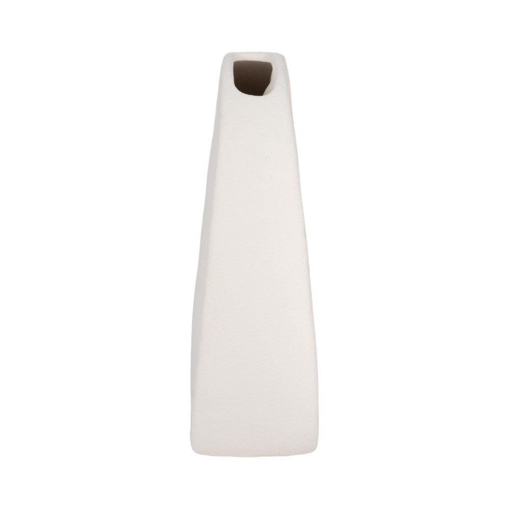 Decorative Flower Vase | Open Ring Cut Out | Rough White Ceramic | 7"
