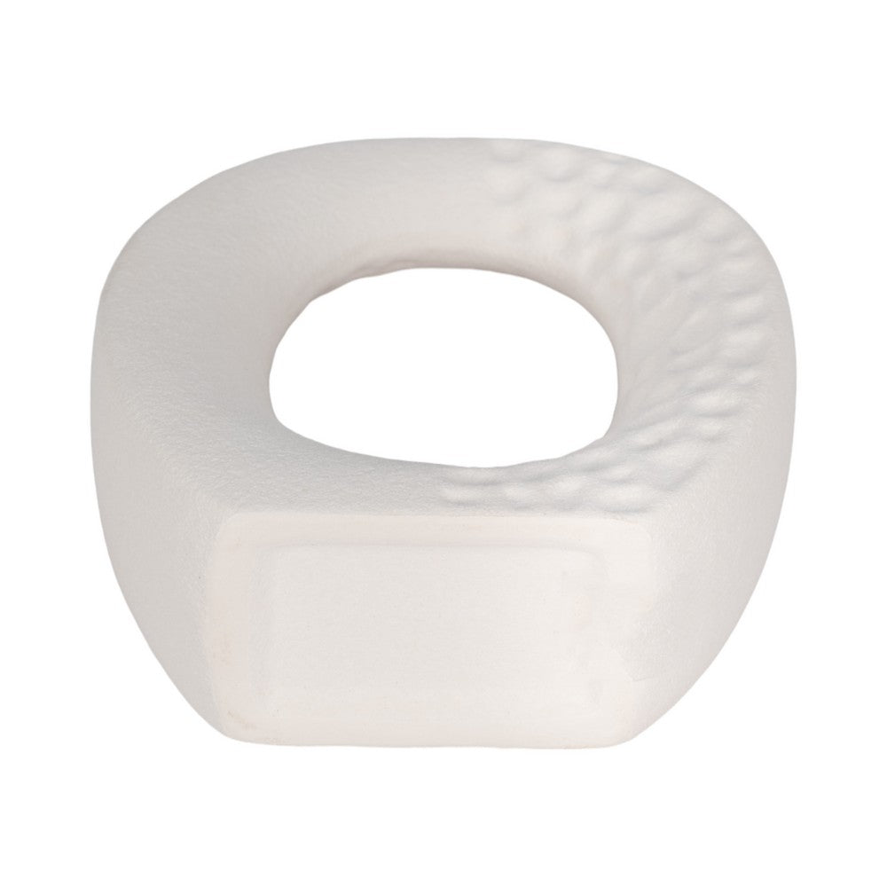 Decorative Flower Vase | Open Ring Cut Out | Rough White Ceramic | 7"