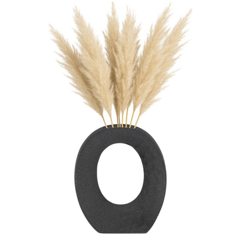 Decorative Floral Vase | Cutout Ring Sculpture | 7" Black Ceramic