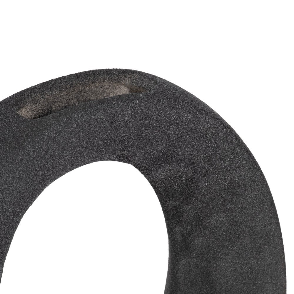 Decorative Floral Vase | Cutout Ring Sculpture | 7" Black Ceramic