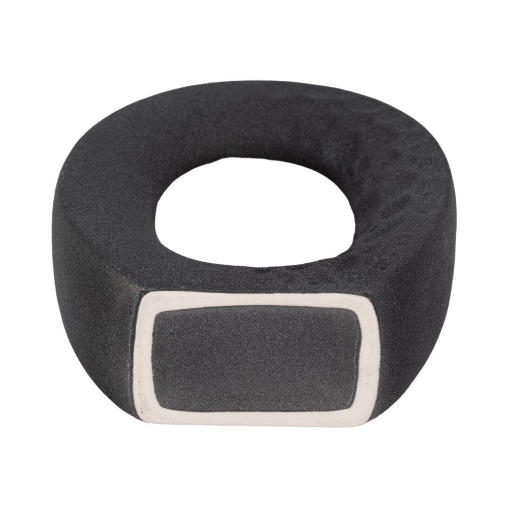 Decorative Floral Vase | Cutout Ring Sculpture | 7" Black Ceramic