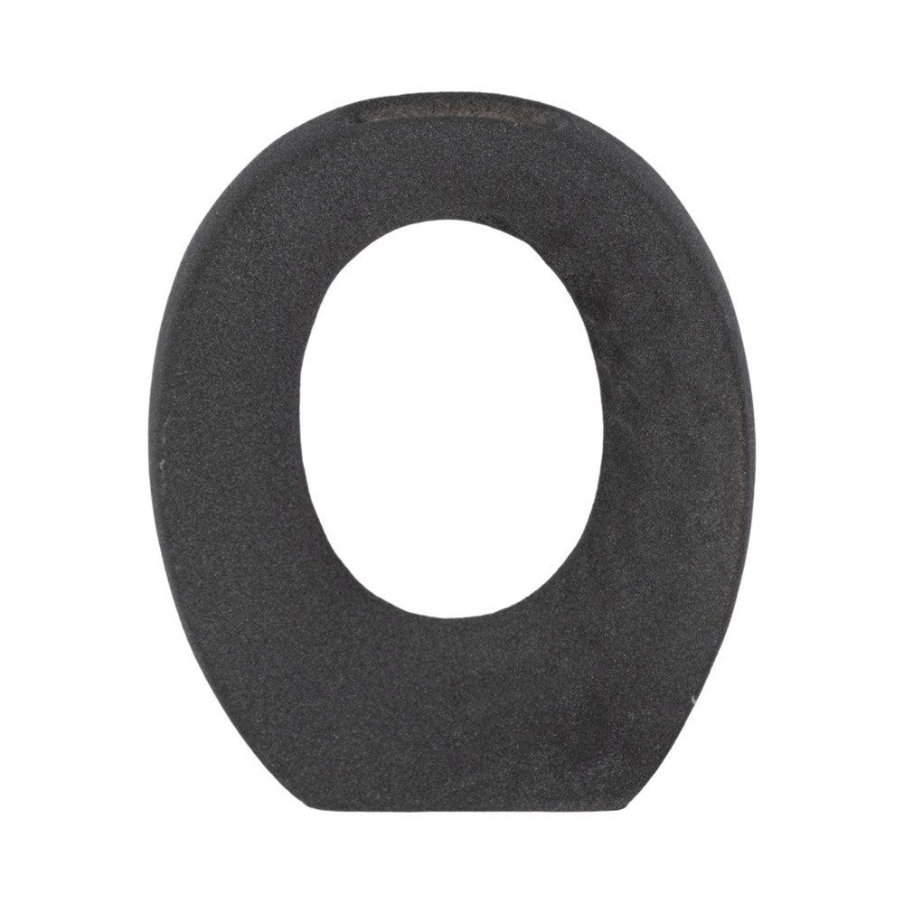 Decorative Floral Vase | Cutout Ring Sculpture | 7" Black Ceramic