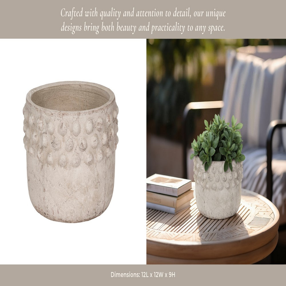 Outdoor Garden Planter | 3D Raised Bubble | 12" Weathered Rustic Ivory