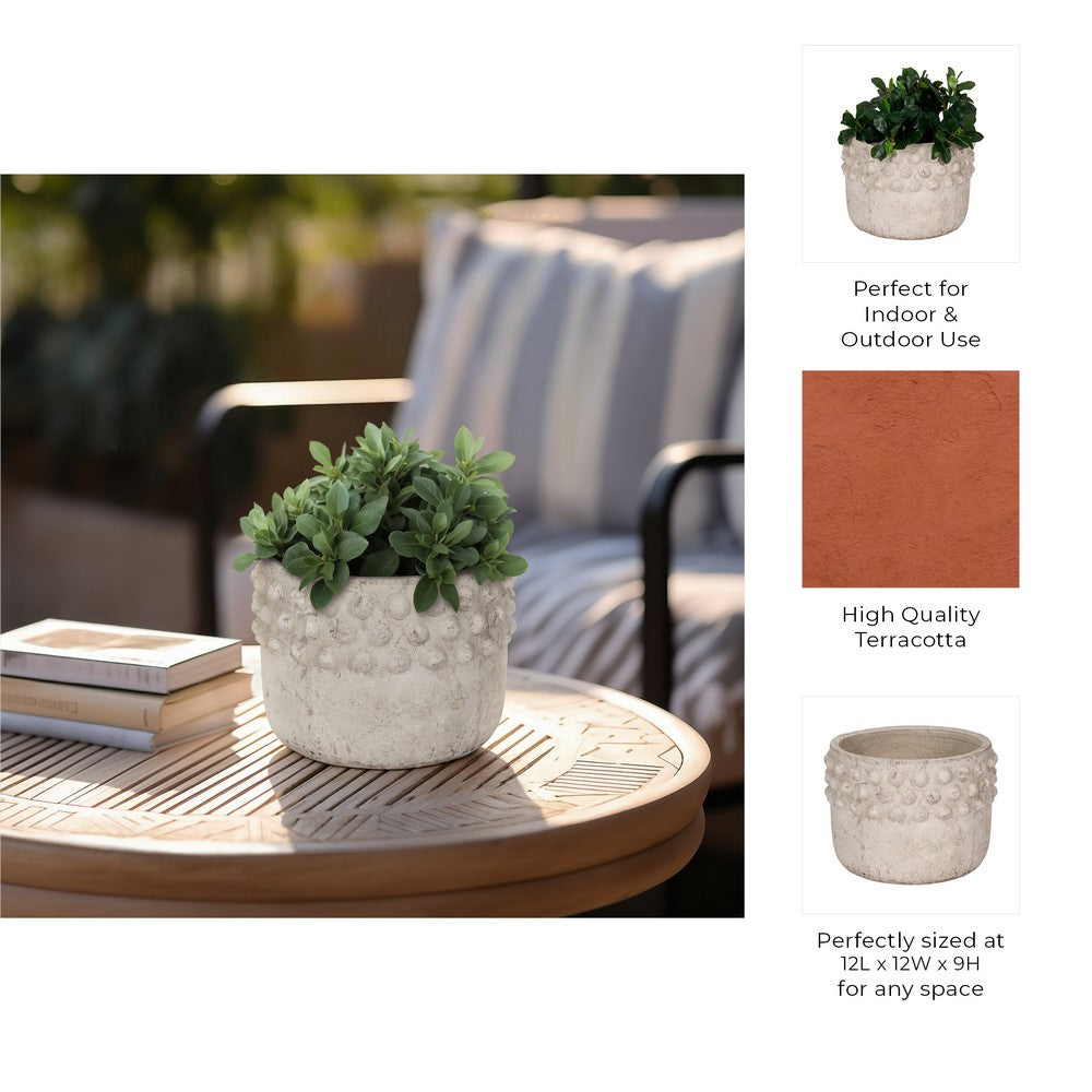 Outdoor Garden Planter | 3D Raised Bubble | 12" Weathered Rustic Ivory