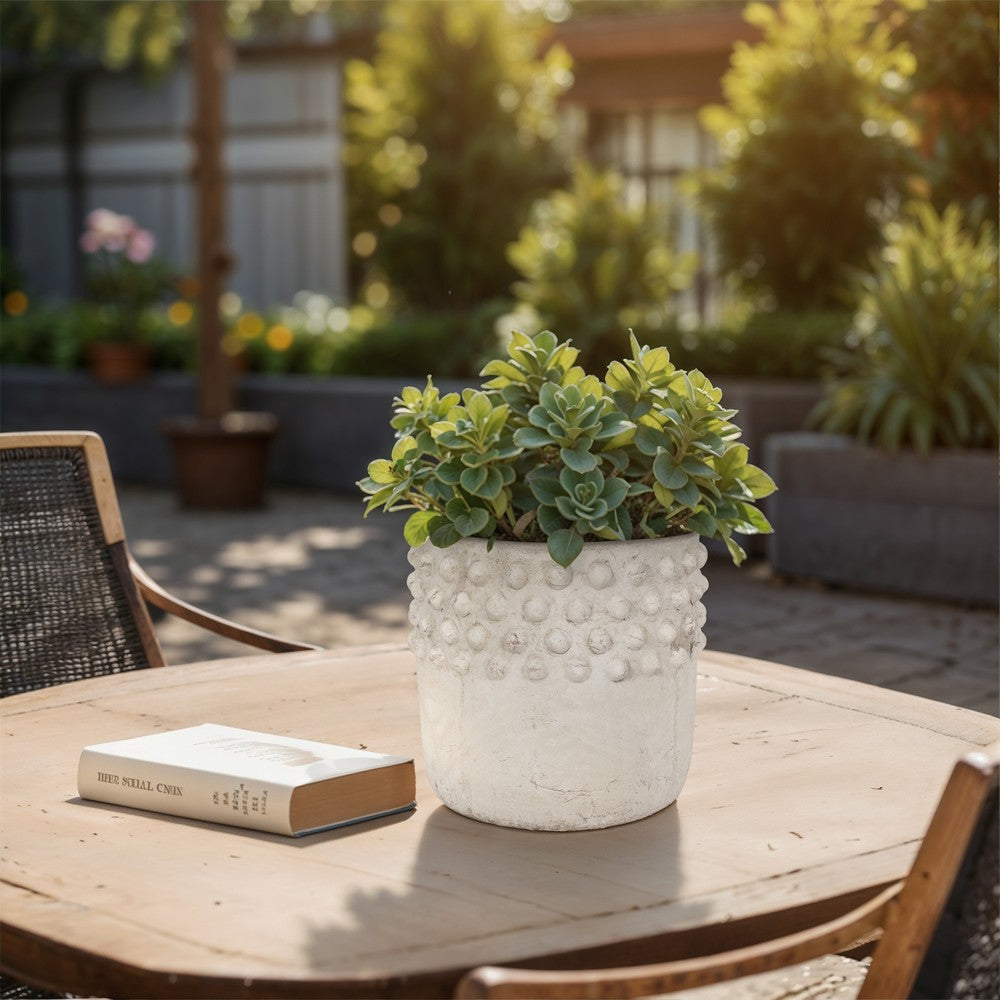 Decorative Flower Planter | Half Bubbled Weathered Ivory Terracotta