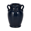 Urn Vase w Ear Handles | Ribbed Texture | Navy Blue Terracotta 7"
