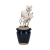 Decorative Flower Vase w 2 Squared Handles | 11" Glazed Navy Blue