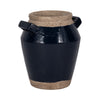 Decorative Flower Vase w 2 Squared Handles | 11" Glazed Navy Blue