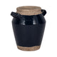 Decorative Flower Vase w 2 Squared Handles | 11" Glazed Navy Blue