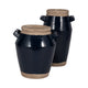 Decorative Flower Vase w 2 Squared Handles | 11" Glazed Navy Blue
